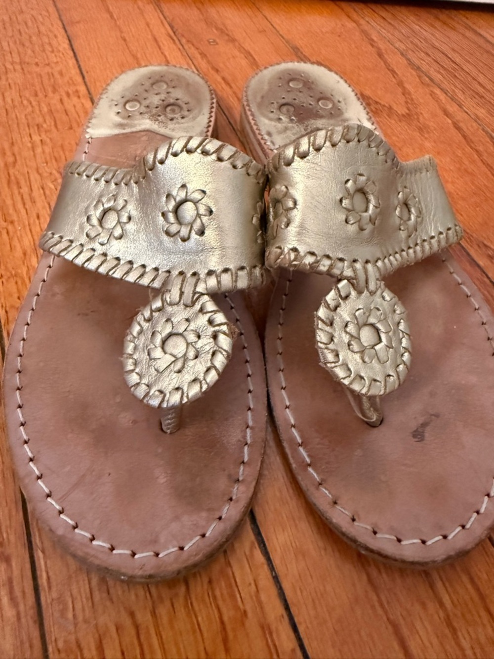 Jack Rogers Gold Leather Sandals - Women